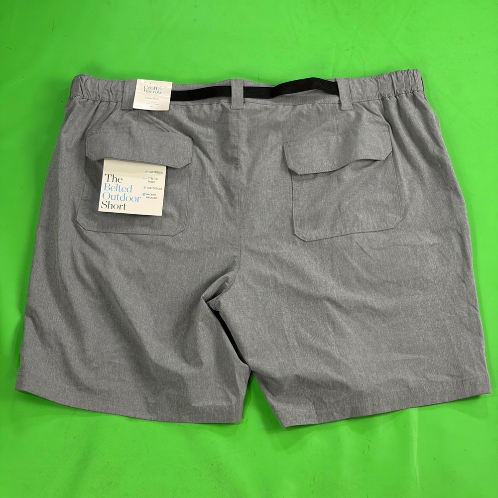 Croft Barrow Belted Cargo Shorts Mens 48 Gray Outdoor Tech Stretch Big Tall NWT